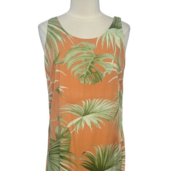Hilo Hattie Hawaiian Dress Size Medium Orange Green Sleeveless Tropical Leaf - Picture 3 of 7